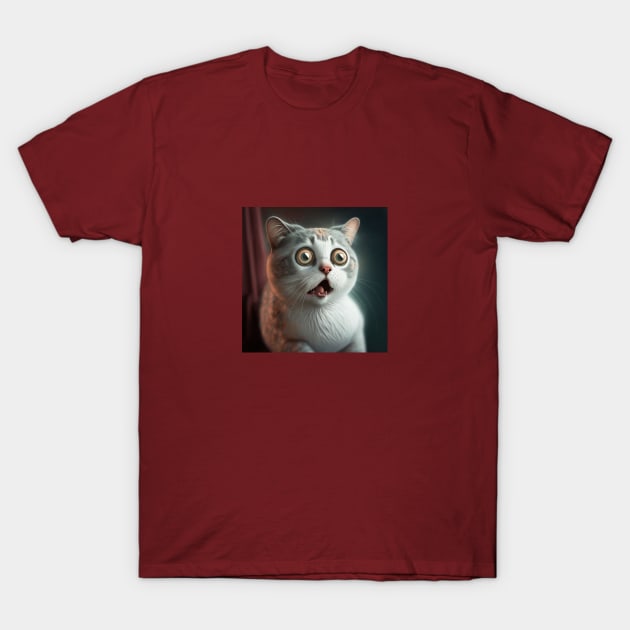 Illustration of surprised cat with bulging eyes T-Shirt by KOTYA